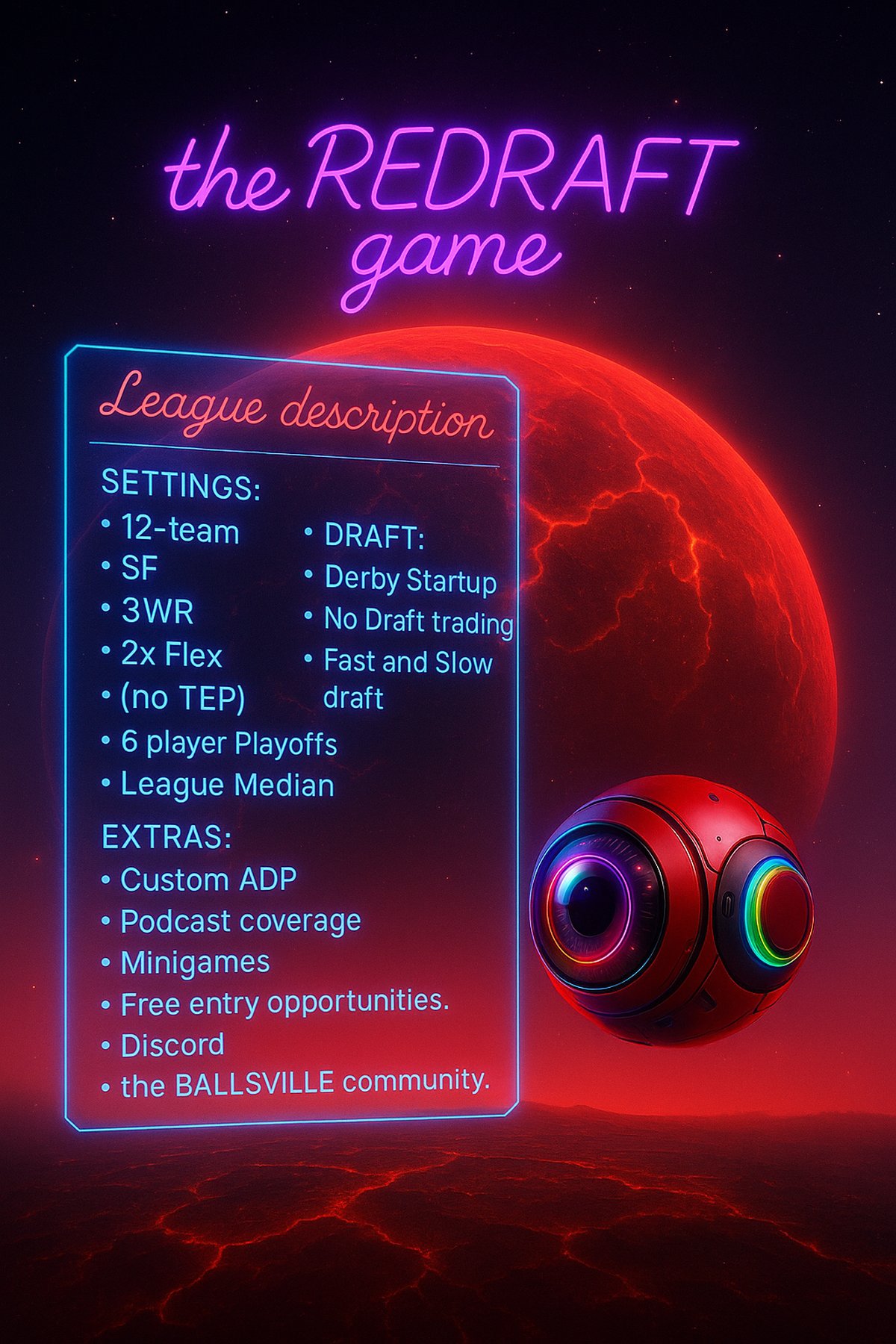 The REDRAFT game league description graphic